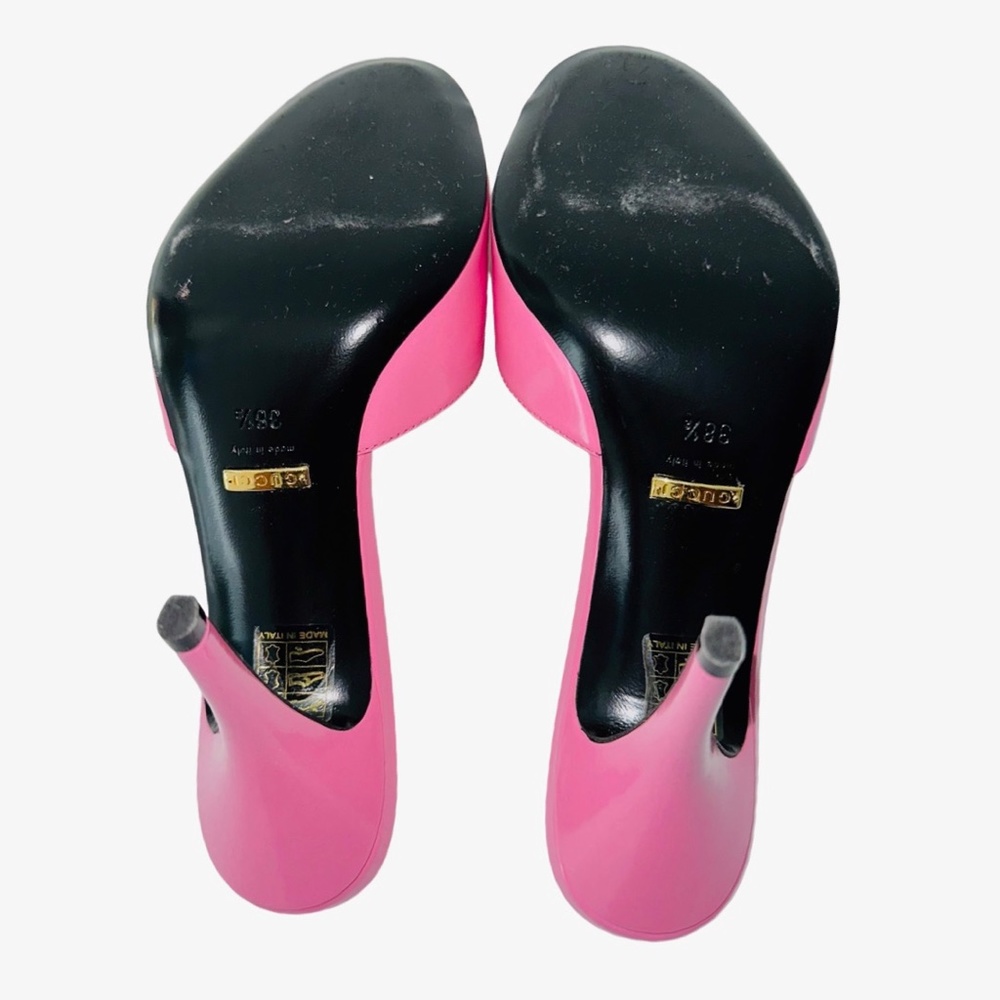 Size 38 Gucci Women's Pink Shiny Leather Open Toe High Heel Slide - Picture 4 of 4